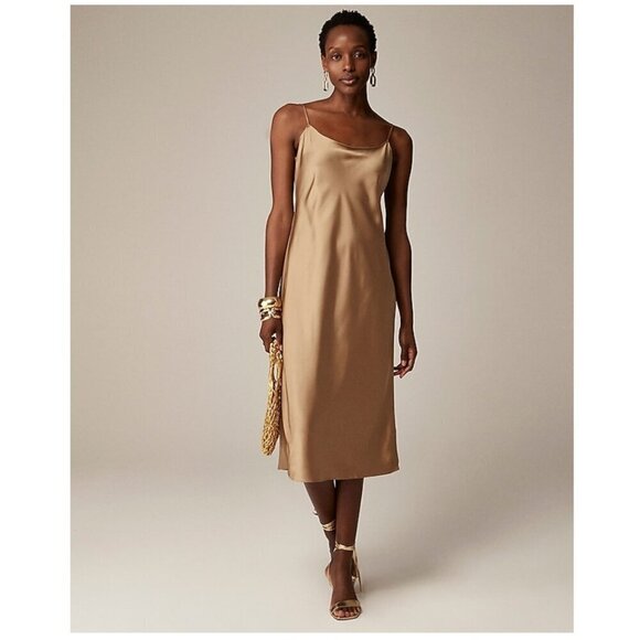 J. Crew Gwyneth Slip Dress Luster Charmeuse Camel Size 2/XS NWT - Picture 1 of 8